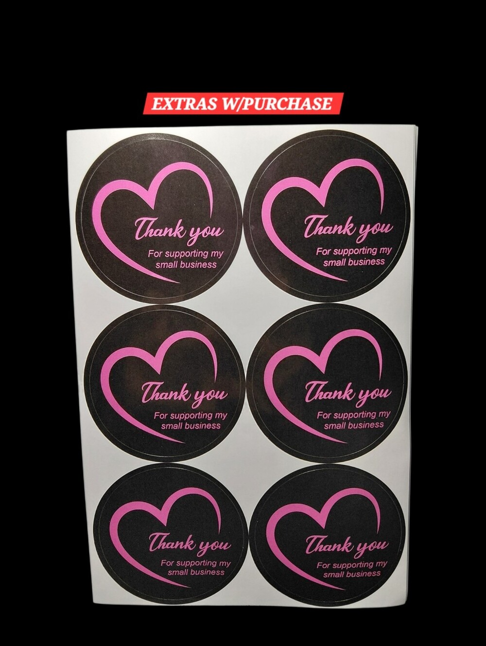 60ct. Thank You Heart Stickers - Black & Pink -2" 3 Random Polymailers